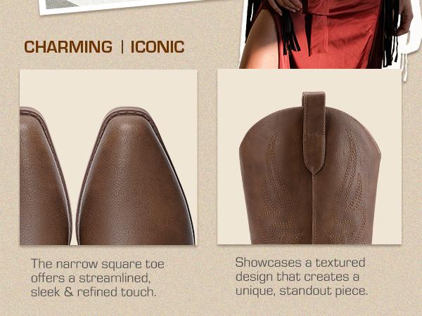 DREAM PAIRS Women's Square Toe Cowgirl  Embroidered Mid Calf Western  Fashion Dress Low Chunky Heel lolly boots  Walking Shoes Comfort Decor Footwear denim  boots