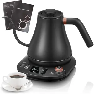 Electric Gooseneck Kettle Temperature Control, Pour Over Electric Kettle for Coffee and ,  Stainless Steel Inner, 1200W Rapid Heating, 0.8L, Built-in Stopwatch, Matte Black