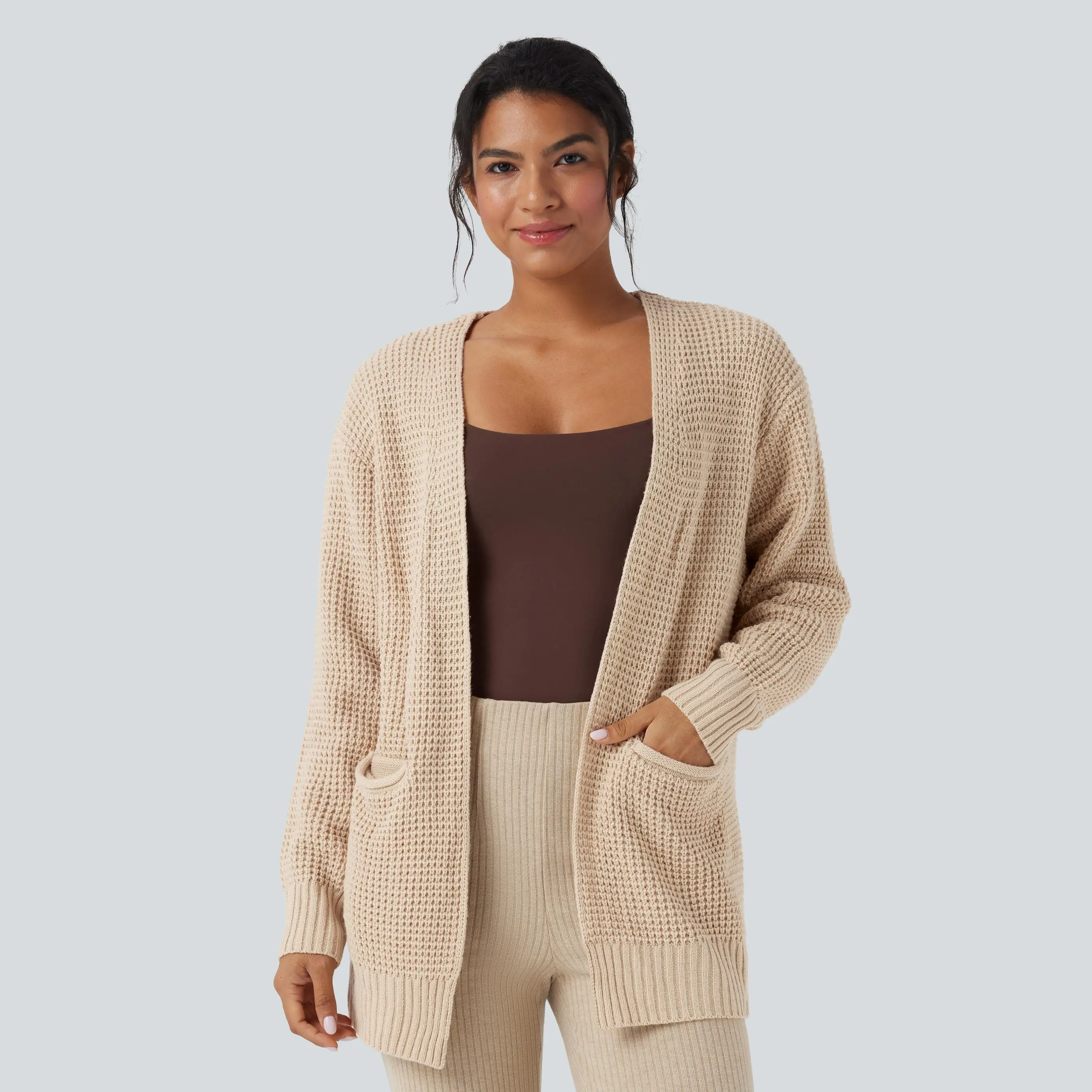 Halara Long Sleeve Waffle Casual Cardigan with Pockets