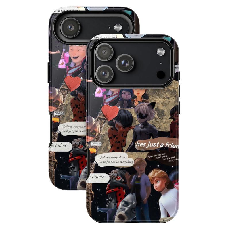 Miraculous Ladybug & Cat Noir Collage Phone Case, Ladybug Cat Noir Poses Parisian Love & Identity Vibes, fashion vibes dreamy emotional expressive collector gift play now, iPhone 17 16 15 14 13 12 Pro Max Plus X, Galaxy S25 S24 S23 S22 Ultra