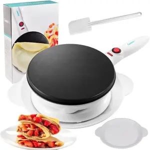 Cordless Crepe Maker- Mothers Day Breakfast Essential w Recipe Guide, Non-Stick Dipping Plate, Electric Base, Batter Spatula- Portable Hot Plate Compact Baker, Morning Dessert  for Her