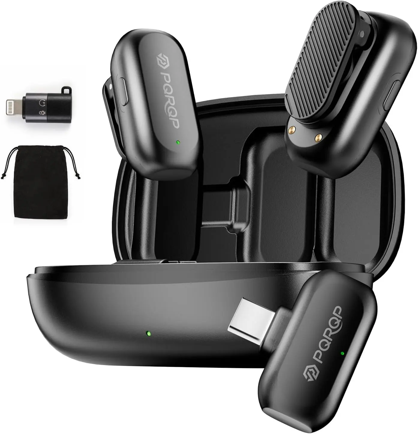 PQRQP Wireless Lavalier Microphone for iPhone/iPad/Android, 164ft Transmission, Mini Microphone with AI Noise Cancellation & Hi-Fi Sound, 24H Charging Case, Mic Ideal for Video Recording Good gifts