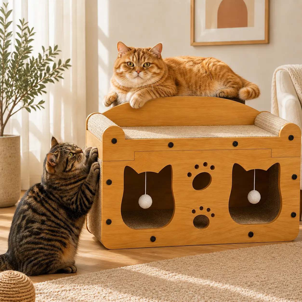 2 in 1 Cat Bed with Scratching Board Pet Furniture for Indoor Cats Suitable for multiple cats Durable Double Layer Design Cat Bed Stylish and Comfortable Cat Furniture