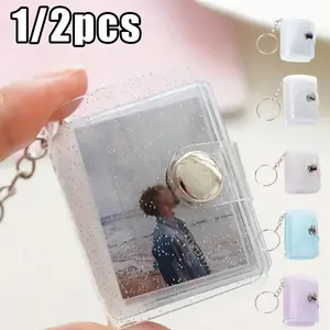 Mini Matte Photo Album Keychain, Portable Decorative PVC Card Holder with Transparent Pockets, 16 Pocket 1 Inch Insert ID Photo Album