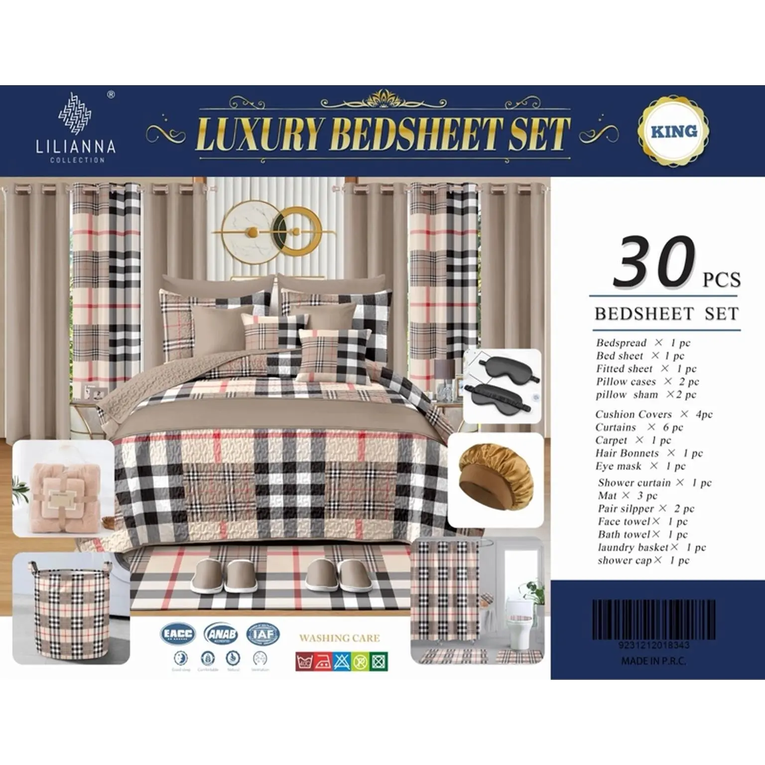Lilianna Collection 30-Piece Luxury King Bedding Set with Curtains & Bathroom Accessories