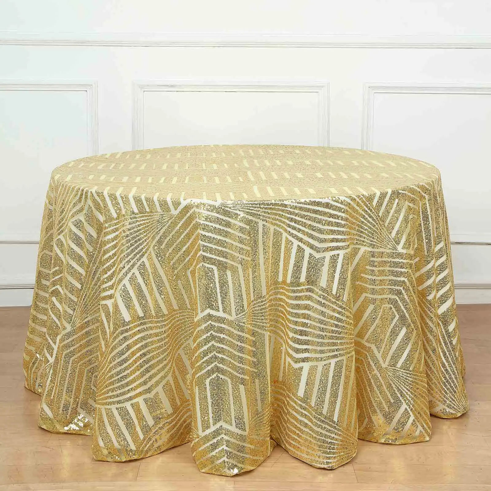 Sequin Round Tablecloth 120" Gold with Diamond Glitz Design - Seamless Chic Decor for Stylish Events