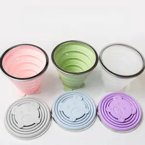 Foldable Silicone Travel Cup with Lid, Portable Reusable Drinking Mug for Camping Hiking Outdoor Activities, Anti-Drop Design