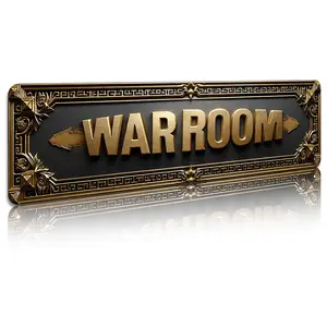 WAR ROOM Vintage Metal Wall Art Plaque - 16x4 in Retro Gold Aluminium Decor for Men's Office, Home