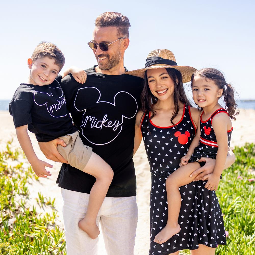 PatPat Disney Mickey and Friends Family Matching 3pcs Set Mickey Mouse Allover Print Sporty Dress Cotton Top Romper Casual Suits Unisex Classic Mickey Design 3D Effect