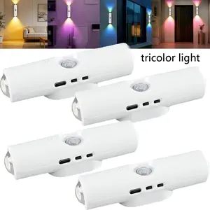 Rrechargeable LED night lights with three color light, equipped with motion sensing wall lights, adjustable indoor lights with three color light, magnetic staircase lights, suitable for entrances, headboards, desks, and wardrobes