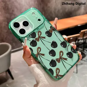 Black Cherry Leopard print Bow Pattern TPU Phone Case for iPhone 17 Pro Max Air 16 Plus 15 14 13 12 11 Anti-Yellowing Shockproof durable ultra-thin Crystal Cover Protection Smartphone Protector