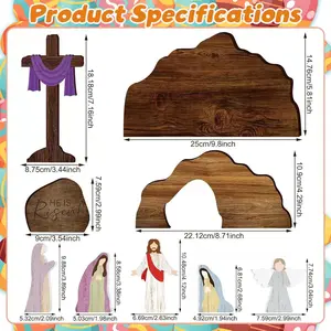 EAZZ Empty Tomb Easter Scene Cross Decoration, Wooden Resurrection Tabletop Decor Set for Religious Home, Office, Shelf & Farmhouse Display
