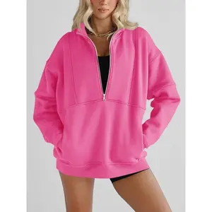 Women's Half Zip Sweatshirts Fleece Stand Collar Long Sleeve Thumb Hole Oversized Pullovers with Pockets