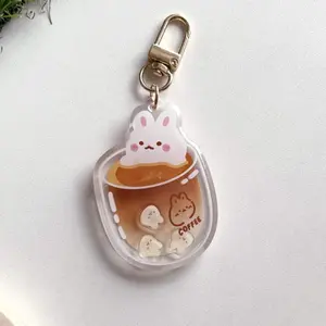 Coffee Bunny Shaker Keychain, Cute Bunny Keychain, Shaker Charm, Coffee Acrylic Keychain