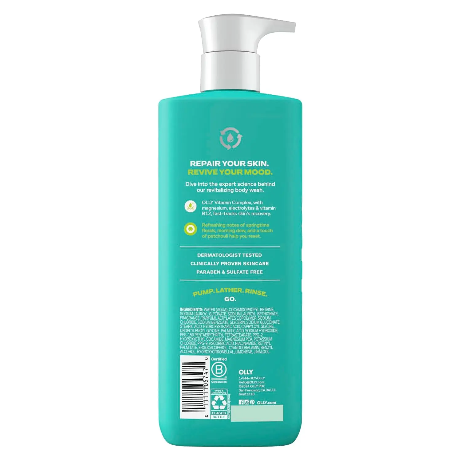 OLLY Revive Body Wash with Magnesium, Electrolytes & Vitamin B12-17 oz | For dry skin, Helps illuminate and refine skin, With magnesium, Electrolytes & Vitamin B12