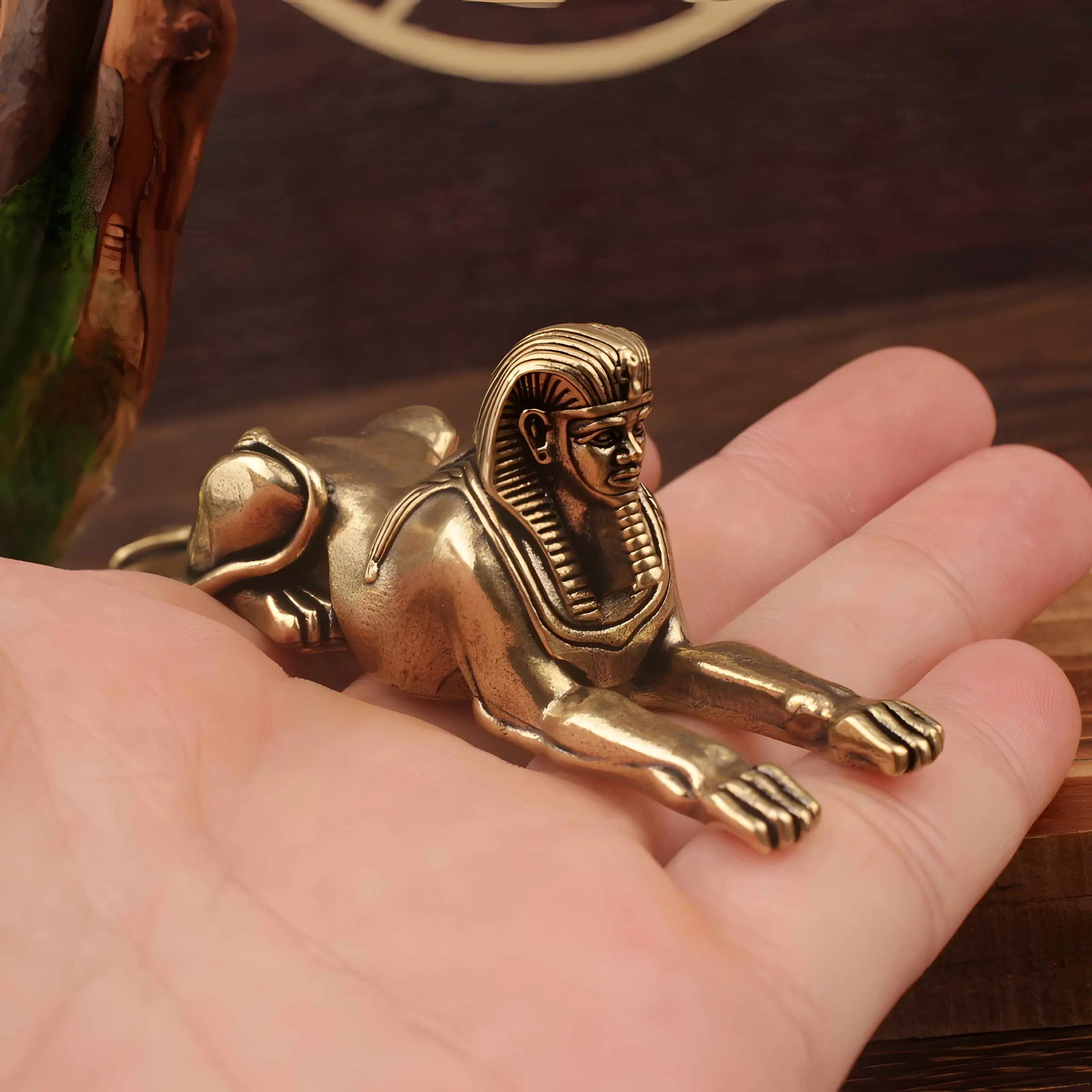 Vintage Brass Egyptian Sphinx Figurine, Collectible Figurine, Ancient Egypt Desktop Decoration, Mini Antique Statue, Home Office Desk Craft, Art Collection Gift, Collectible Figure Decor, Desk Ornament