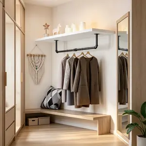 giteo bedding 36" Black Industrial Pipe Clothes Hanging Rod, Heavy Duty Wall Mounted Clothes Rack for Closet & Bedroom Storage Drying Laundry