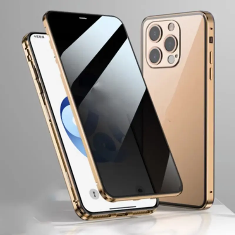 Heavy-Duty Magnetic Glass Phone Case for iPhone Series - Universal Handheld, Peep-Proof Design, Double-Sided Buckle, Shockproof, Anti-Drop Mobile Phone Accessory, Accessories