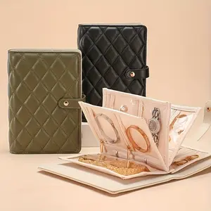 Portable Travel Jewelry Organizer 6.8x1.7x8.6 inches Binder Style Book with Clear Zipper Velvet Bags for Rings Necklaces Earrings Travel Business Trip Storage Pouch