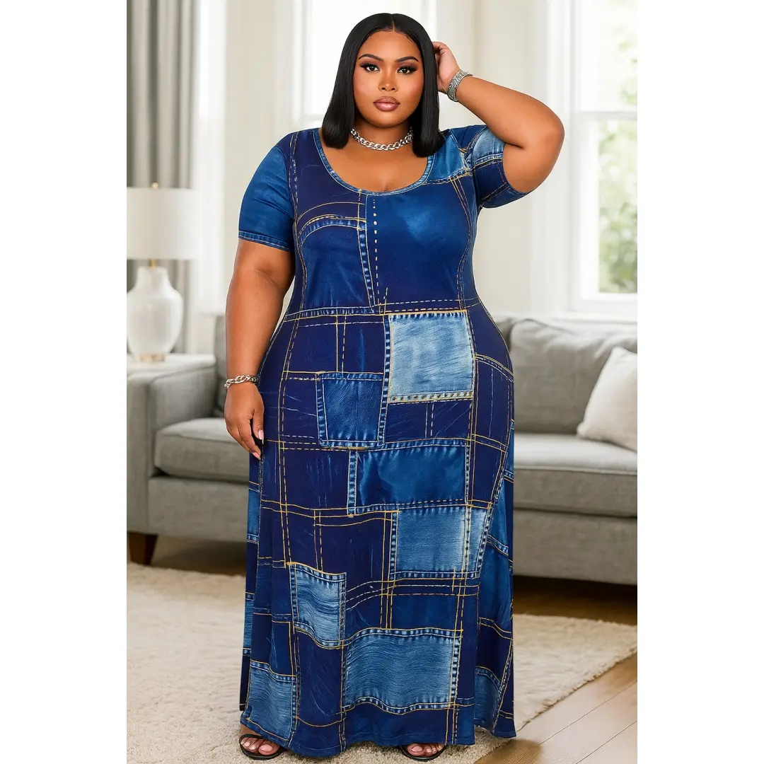 Plus Size Colorful Print Maxi Dress  Straight Fit Crew Neck Short Sleeve  Casual Womenswear for Curvy Women,Shortsleeve Blue,Leopard print - TikTok  Shop