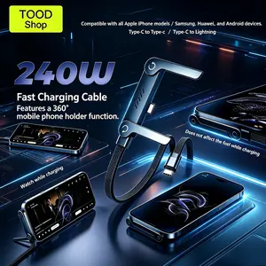 240W Super Fast Charging Cable — 1.5m Rapid Phone Charger with Built-in invisible holder charger cable | Two Connector Options Available | Compatible with All Apple and Samsung Phone Models