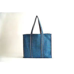 Large Navy Gingham Tote Bag - Stylish Design for Everyday Use