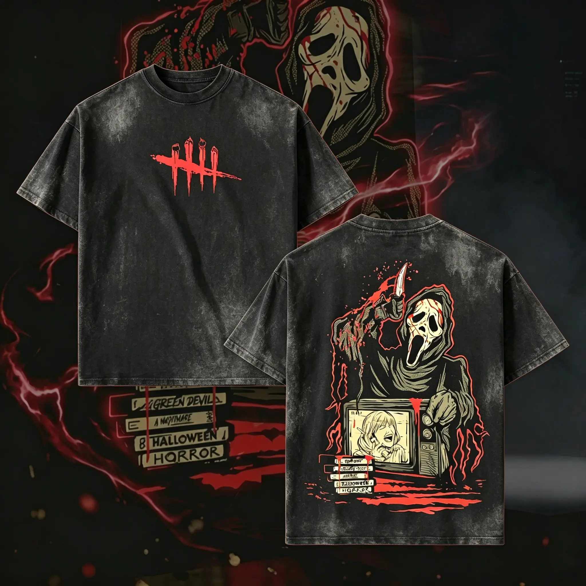 Stylish Men's Graphic Tshirt, Cotton Ghost Face Horror Gaming Tee, Casual Round Neck Short Sleeve Streetwear, Shortsleeve, Prints, Classic