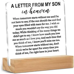 Memorial Gifts Acrylic Sign, Remembrance Condolence for Loss of Loved One, A Letter From My Son In Heaven Table Decor Bereavement Gift, Sympathy Gifts for Mom Dad Couple