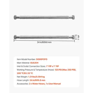VEVOR Water Heater Kit, 24 Inch Length Water Heater Flex Connector, Waters Heaters Installation Kit with 1 FIPx 1 FIP Inlet Outlet Connection for Bathroom, Kitchen, Laundry Room, Boiler Room