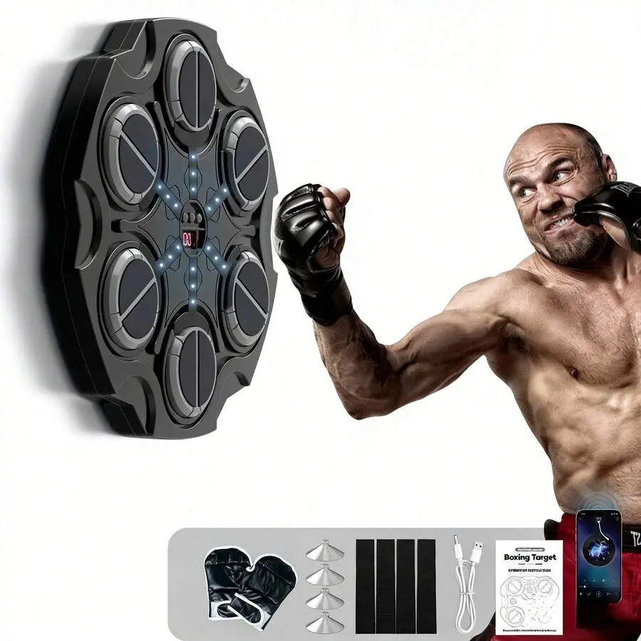 2026 Compact Smart Bluetooth Sync Music Boxing Machine for Adults, Home Gym Wall-Mount Shatterproof Plastic Training Gear with Gloves & Adjustable Straps, 9 Modes, 9 Speeds, Preloaded Energetic Tracks, Small Spaces Friendly, 32x28x7cm, Black-6 Keys