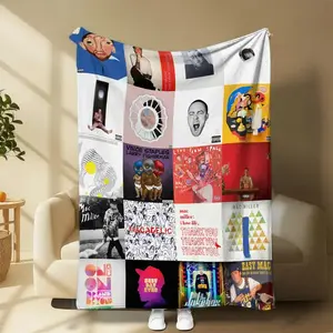 Macc Miller Discography Album Art Printed Throw Blanket, Breathable Soft Rapper Music Collage Fleece Blanket, Machine Washable Bedroom Decor Gift for Fans, Breathable Soft Blanket, Machine Washable Blanket