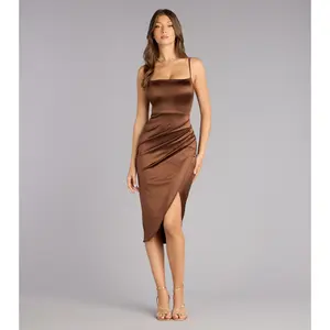 Madelyn Satin Lace-Up Midi Formal Dress