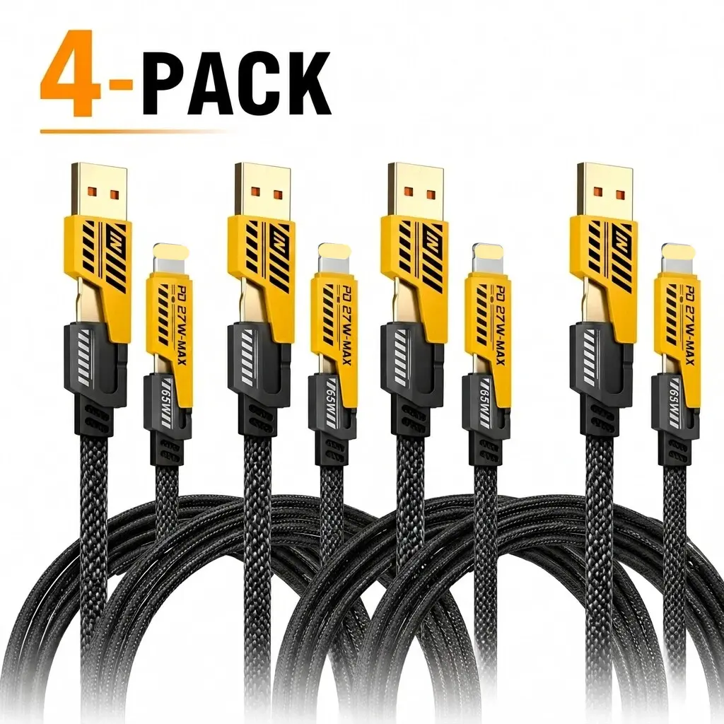 4Pcs 4 in 1 Charging Cable, 47.2 Inches / 120 cm, USB C to L Cable, USB A/C to C/L | Compatible with iPhone 17 16 15 14 13 12 Pro Max MacBook Air Pro/Pad/Pod S25/PS5