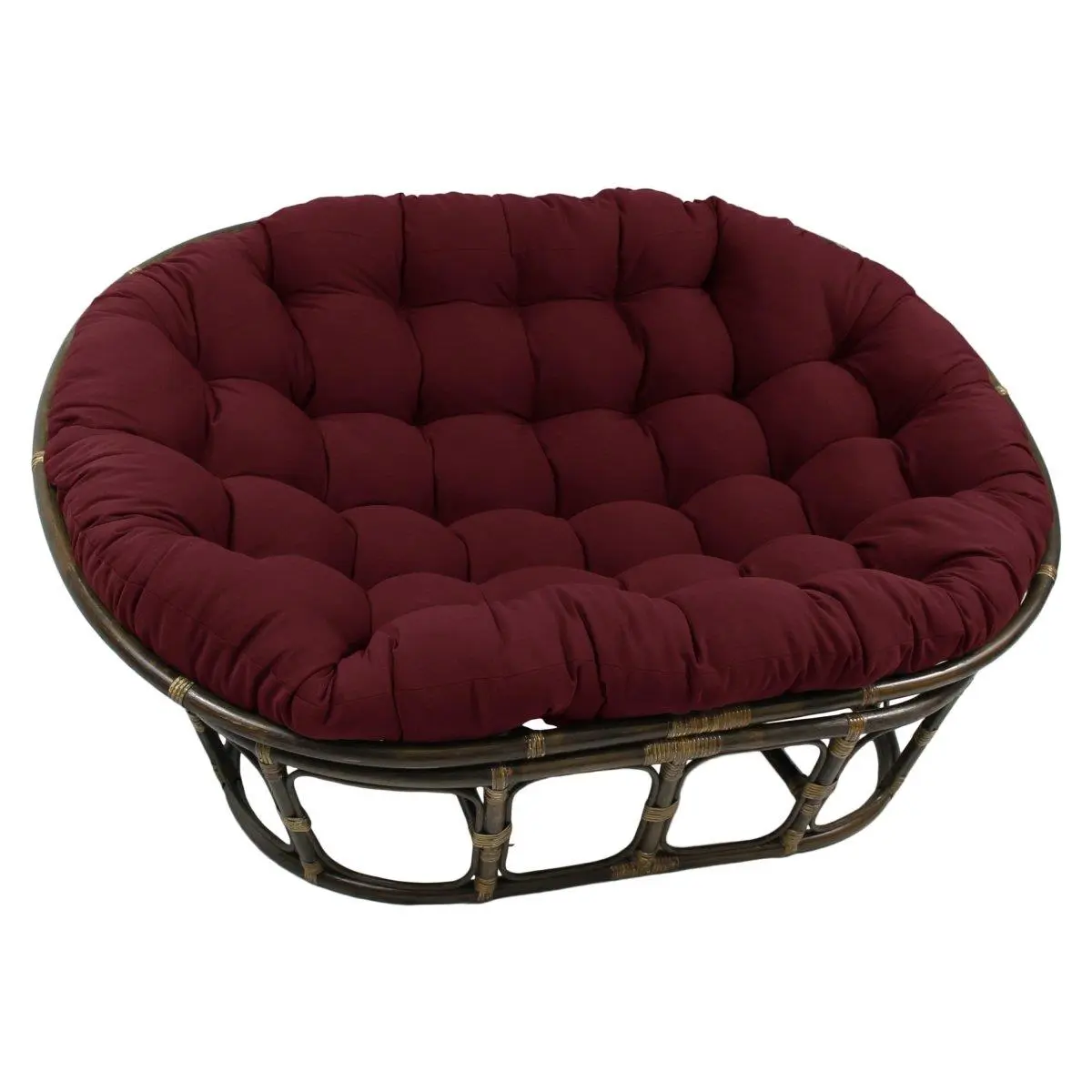 212 MAIN Outdoor Rattan Double Papasan Chair, 63 x 45 in., with Twill Cushion, Burgundy