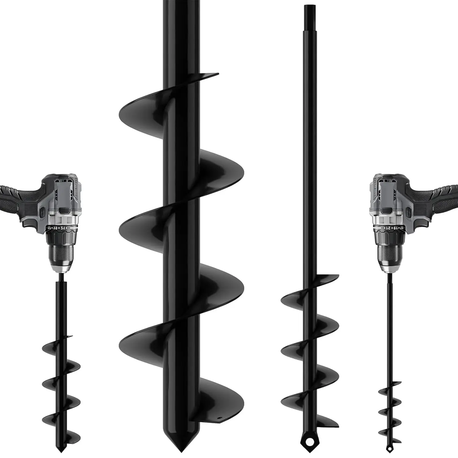 2-Pack Metal Garden Auger Drill Bit Set - 17.5x3.2in & 17.5x2.0in Spiral Rapid Planter Digger, 3/8" Hex Drive Tools, Compatible with 18v or Greater Drills