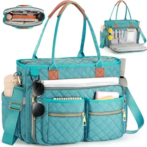 Teacher Tote Bag for Women, 15.6 Inch Laptop Bag with 40oz Cup Holder, Waterproof Quilted Crossbody Bag with Multiple Pockets, Lightweight Shoulder Bag for Work, School, Travel, Gym, Nurse Bag