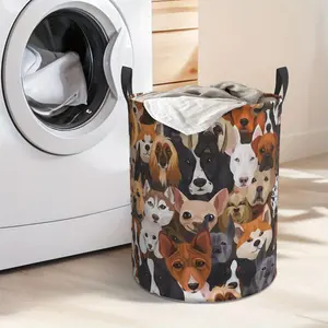 Cute Dog Collage Laundry Hamper  Portable Storage Hamper with Sturdy Handle， Oxford Cloth， Easy to Store and Collapsible Design， Laundry Baskets