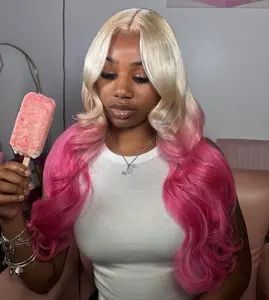 Blonde and Pink Synthetic Lace Front Wig 28inches Pre-plucked Long Curly Heat Resistant HD Lace for Women No Tangles No Pulling All-Day Comfort