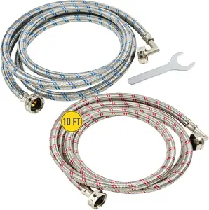 Washing Machine Hoses (10FT) - 90 Elbow - OCTAGON Connections for Secure Tightening - Universal Fit to  Wash Machines - (2 Pack) Braided Stainless Steel - Burst Proof Washer Water  Line