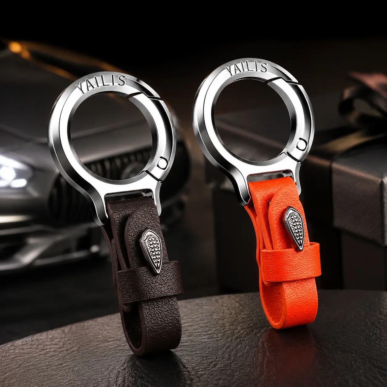 Men's High-End Polished Metal Keychain - Modern Car Interior Accessory with Multi-Functional Buckle, Clip Attachment, Small Leather Belt Holder, Keychains