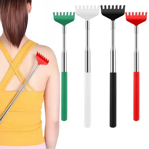 LMMAKE 4PCS Telescopic Backscratchers - 26.3in Extended, 7.5in Folded, Adjustable Height Lightweight Stainless Steel Handle, Sturdy Manual Massage Tools for Body Care, Ideal Christmas Gift