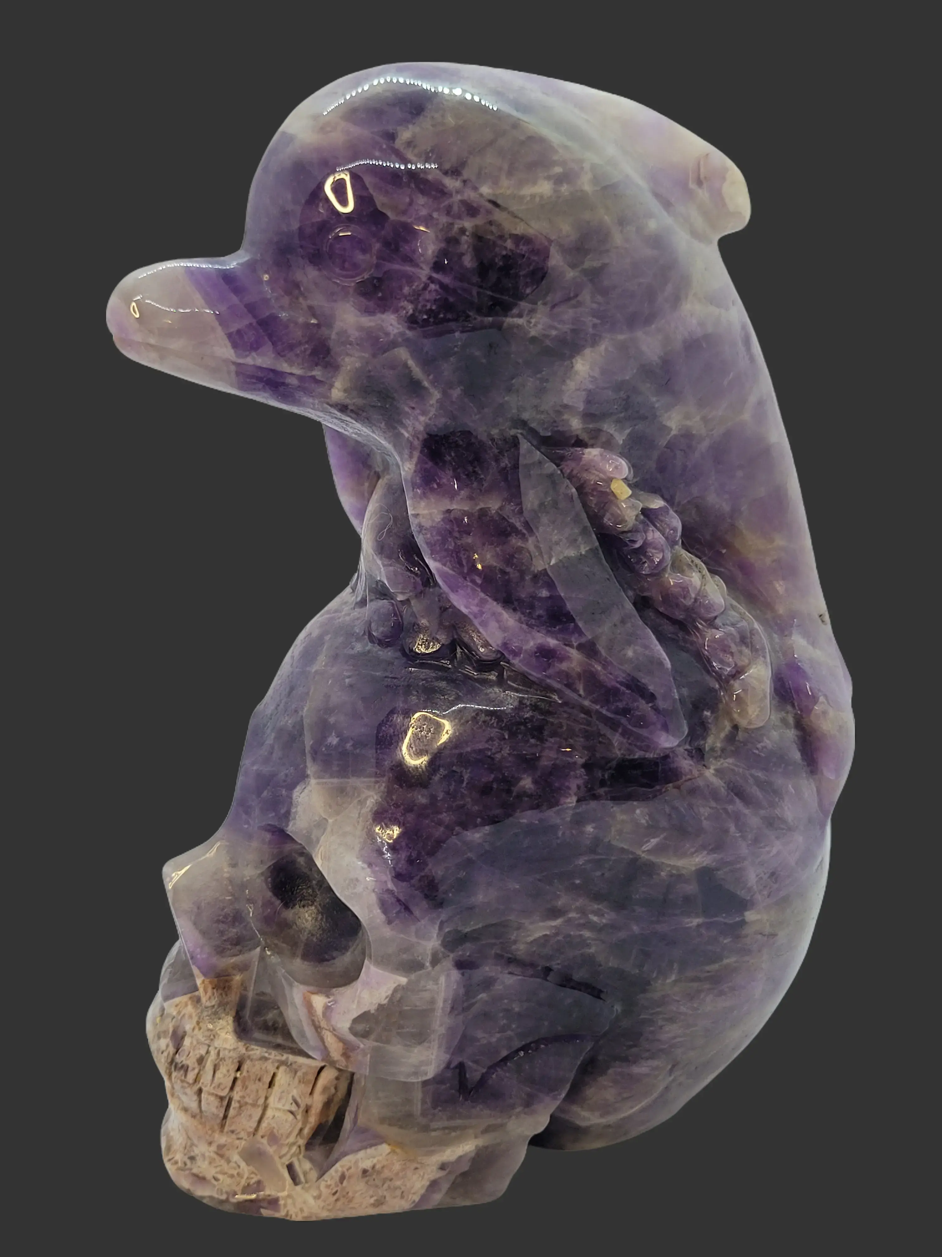 Dream Amethyst Skull/Dolphin stone carving - Natural Stone Carving/ skull / collectibles