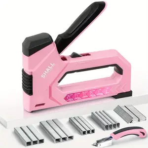 6-in-1 Staple Gun Heavy Duty - Pink Upholstery Stapler Nail Gun with 4000 Counts Staples, Women Manual Brad Nailer with Staple Remover for Wood, Crafts, Fabric, Decoration, Carpentry, Furniture