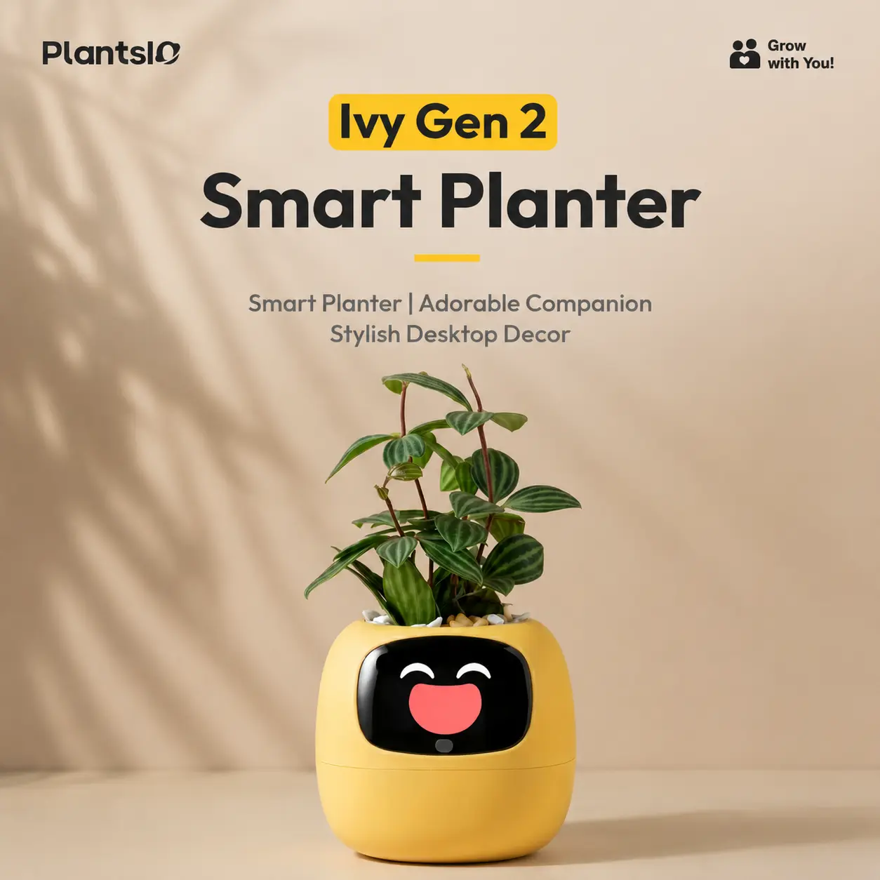 Smart Plant Pot with Interactive Face Display, Cute Mini Indoor Garden Companion, Stylish Study Desk-Bedroom Home Decor, Unique Birthday Gift for Plant Lovers