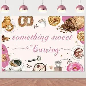 1Set Pink Coffee Baby Shower Decorations 5  3ft Somethings Sweet is Brewing Backdrop Banner Decor with Coffee Bean Pink Donuts Brunch Tea Baby Shower Decor for Coffee Baby Shower Gender Reveal