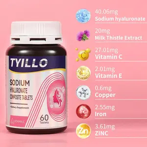 Tyillo Sodium Hyaluronate Vitamin E Complex Tablets for Skin Moisturizing Antioxidant Hair Eye Health Joint Relief 60 Tablets with Vitamin C & Zinc