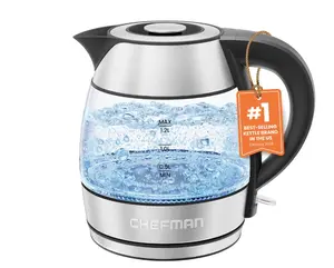 Chefman Rapid Boil 1.2L Electric Tea Kettle with Removable Lid - Stainless Steel