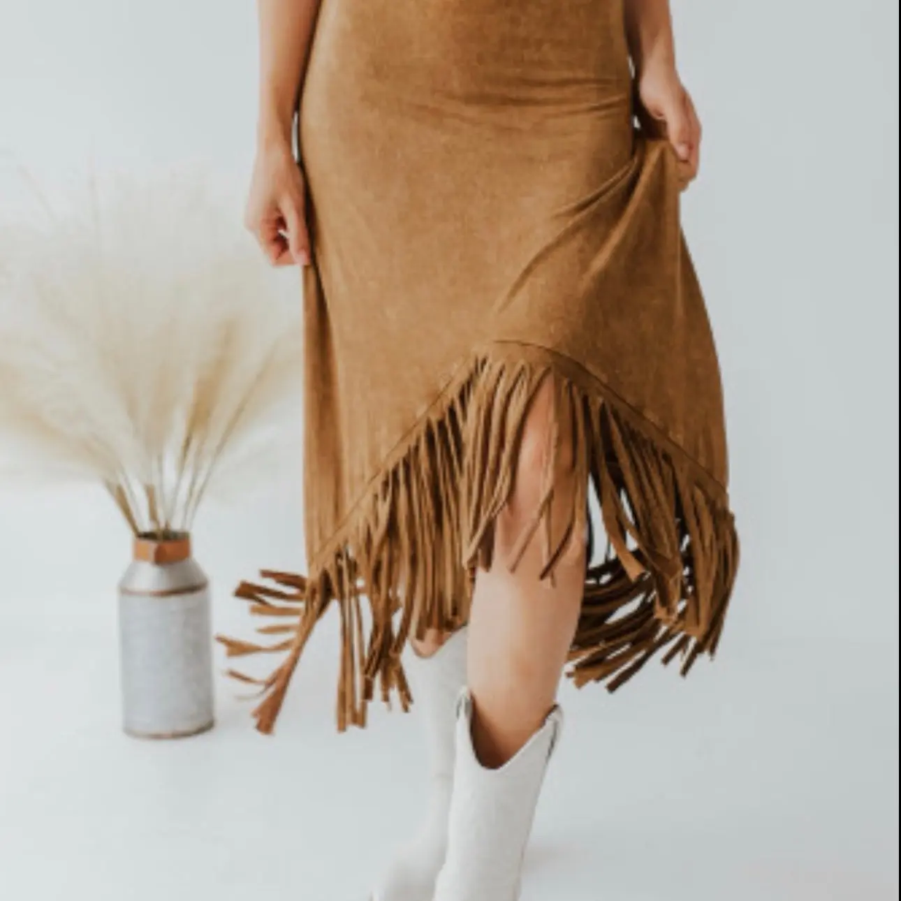 Brown Tasseled Suede Skirt - Womenswear Bottom for Versatile Styling