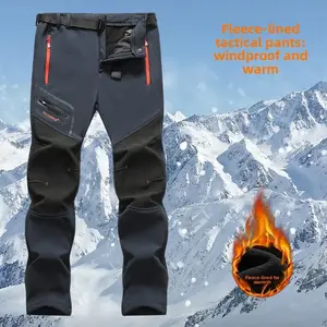 Men's Fleece-Lined Waterproof Pants, Softshell Windproof Trousers for Spring & Autumn Hiking and Outdoor Sports, with Zipper Pockets, Straight-Leg Warm Men's TrousersGift