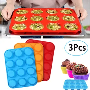 3 Pcs Silicone Muffin Pan Set 12 Cups Food Grade Non-stick Baking Molds for Cupcakes Egg Muffins Cookies Cake Pops Lollipops Mini Bread Loaf Tarts Pudding Flexible christmas gift ideas